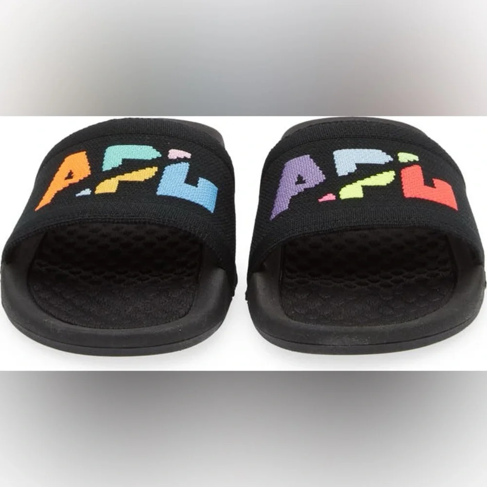 APL TechLoom Knit Sport Slides Black Multicolor Big Logo comfy Sandals NIB 6 - Picture 8 of 11